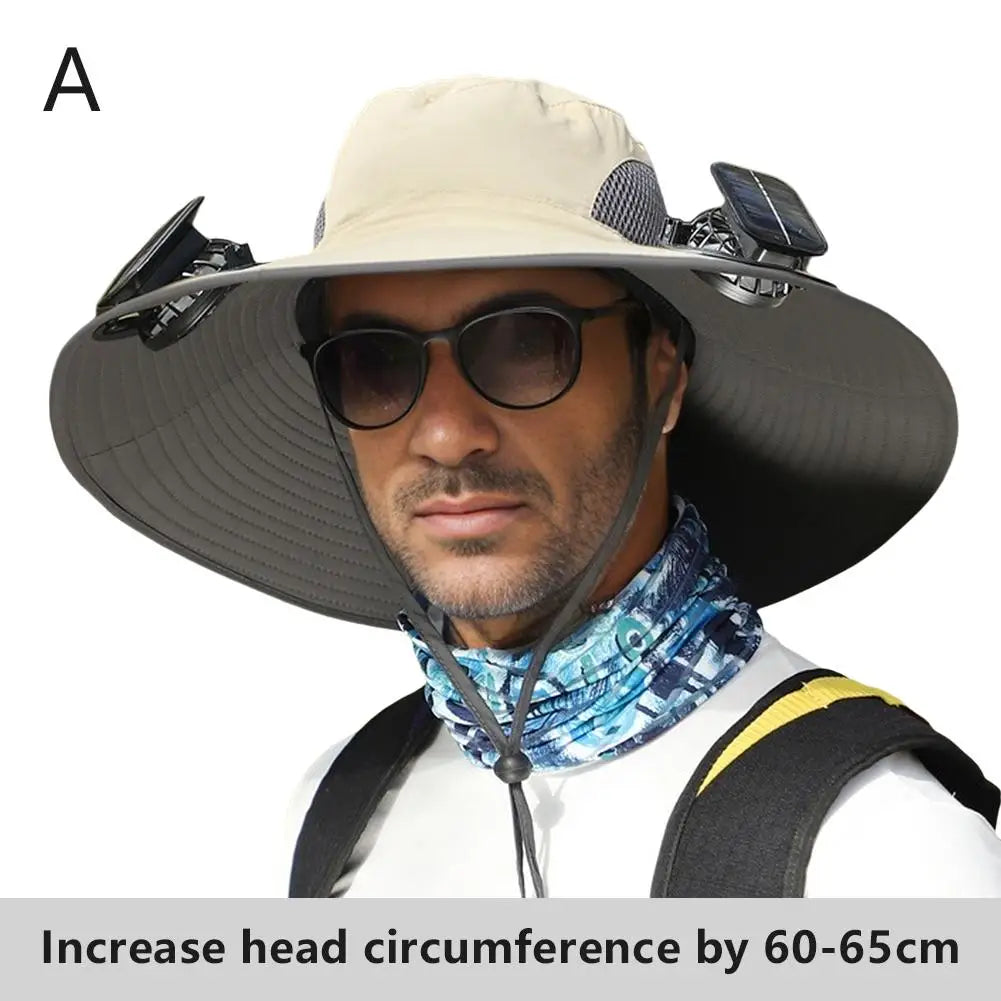 Big Head Wai Fat Wai Size Sunshade Hat Men's Outdoor Fishing Hat Summer Solar Fan Rechargeable Lithium Battery