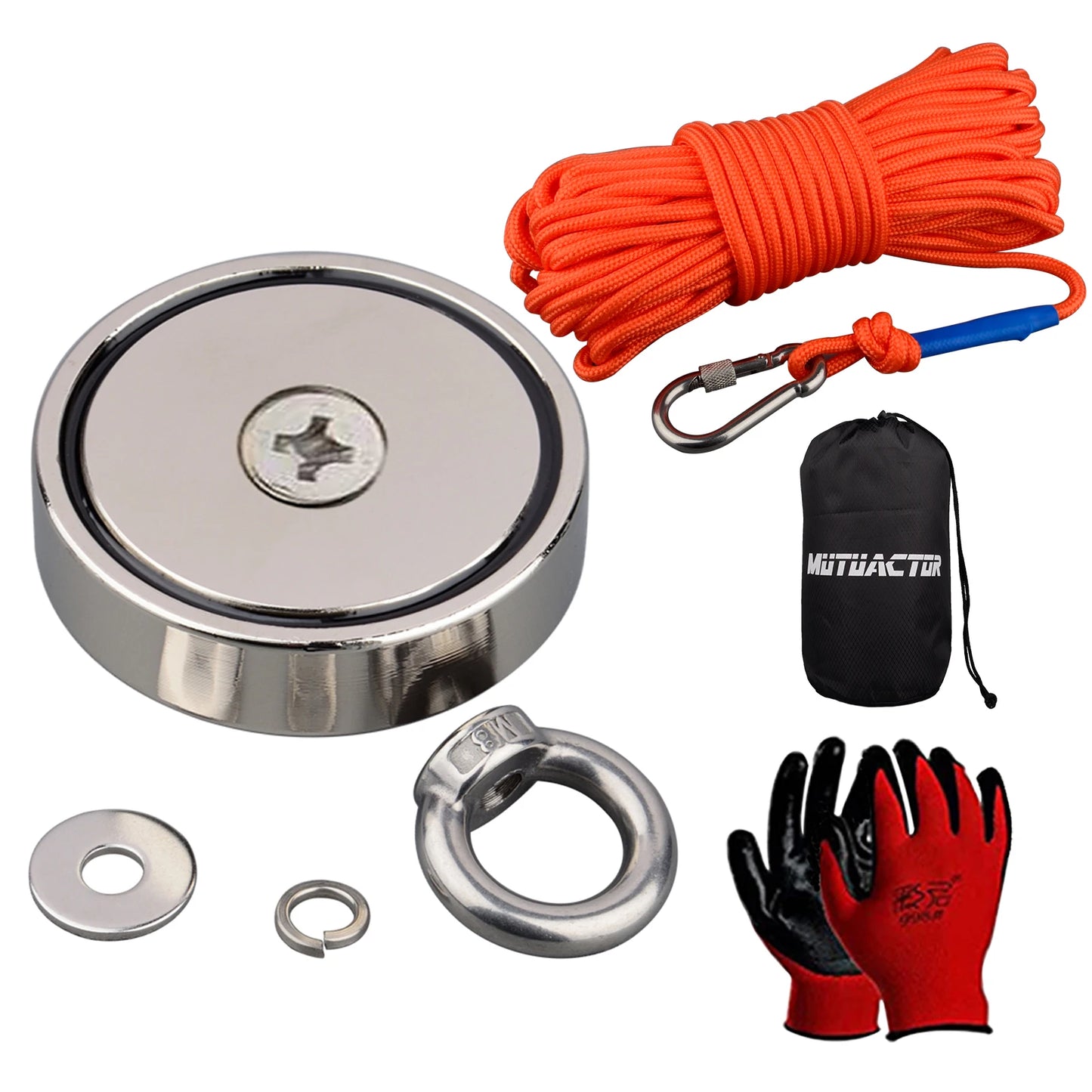 Strong Fishing Magnet Kit 150KG/220KG/300KG/450KG/500KG Heavy Duty 49feet Rope Gloves Locking Carabiner,Threadlocker