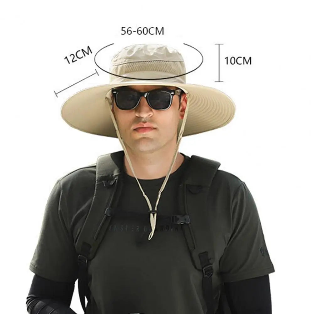 Men Fisherman Hat With 2 Solar Fan Windproof Strap USB Charging Anti UV Large Brim Fan Sun Hat Sunlight Fan Cap