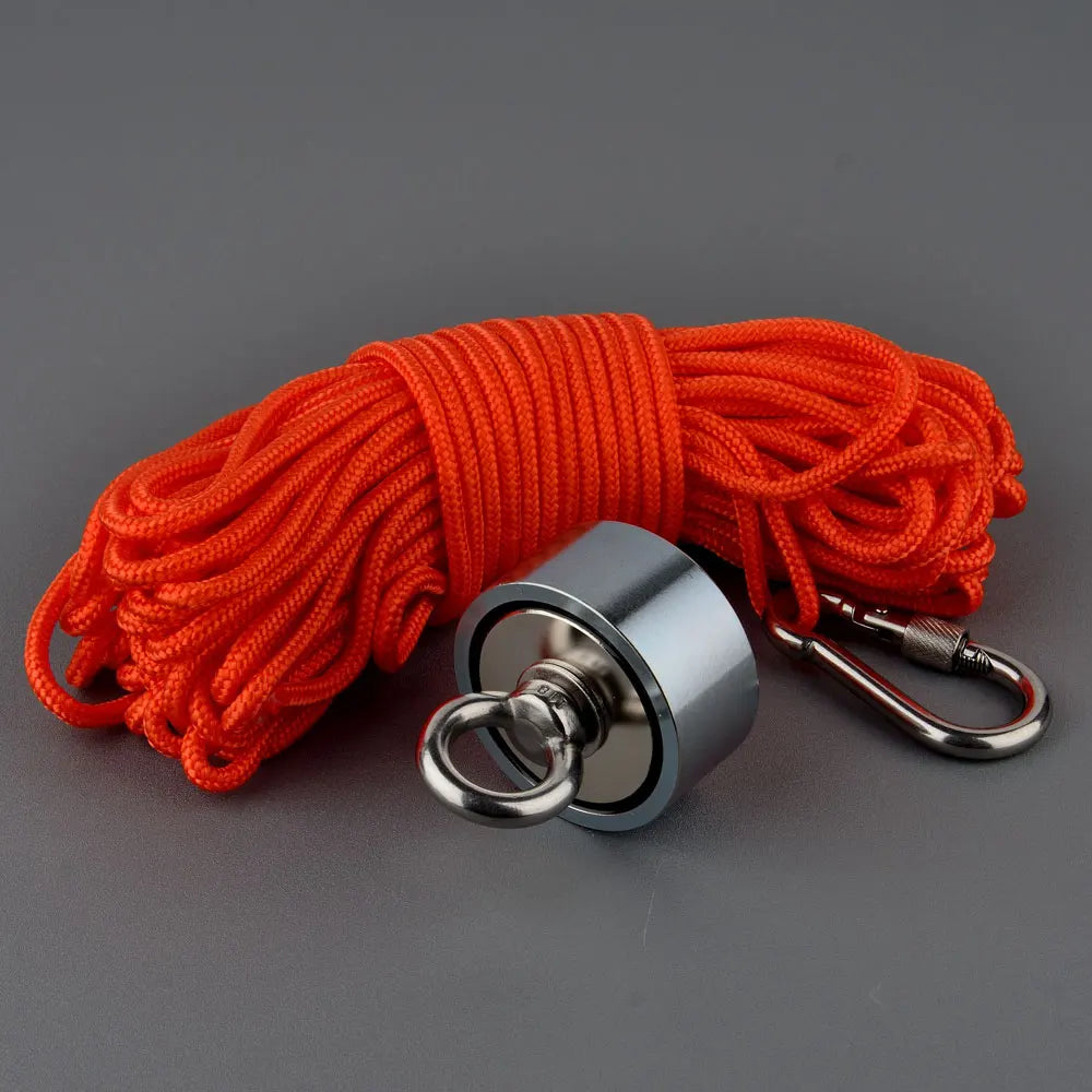 Double Sided 120/150KG/300KG  Magnet Power Neodymium N52 Hole Recovery Magnets Magnetic Material Base Fishing Magnet 20m Rope