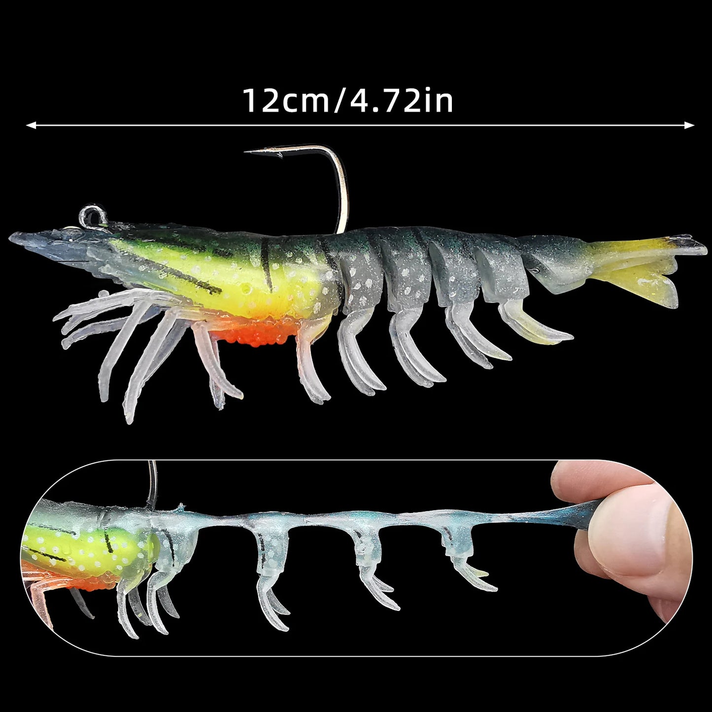 ANFS 1pc/3pcs Luminous Soft Bait Prawn Fishing Lure with Pre-rigged Fishing Jigs For Bass Trout Walleye Freshwater Saltwater