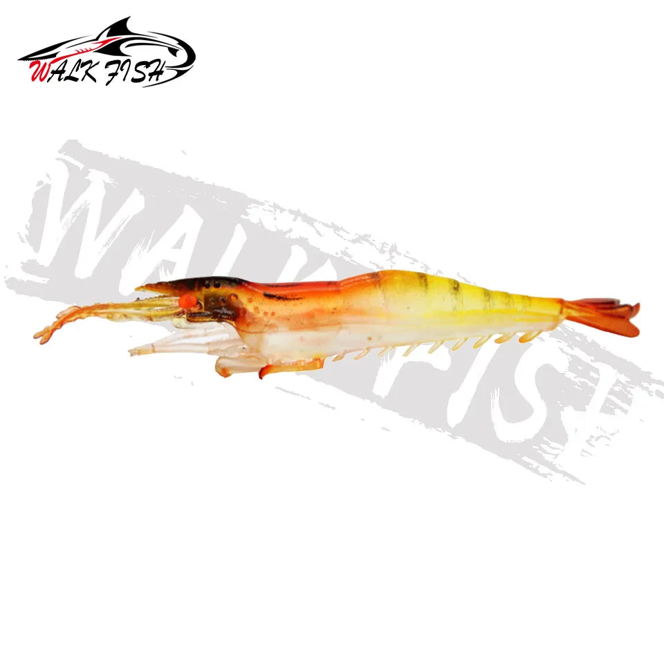 WALK FISH 5PCS Fishing Lure Simulation Grass Shrimp Soft Bait Luminous Eye 9cm 3.8g Artificial Lures With Hook Groove