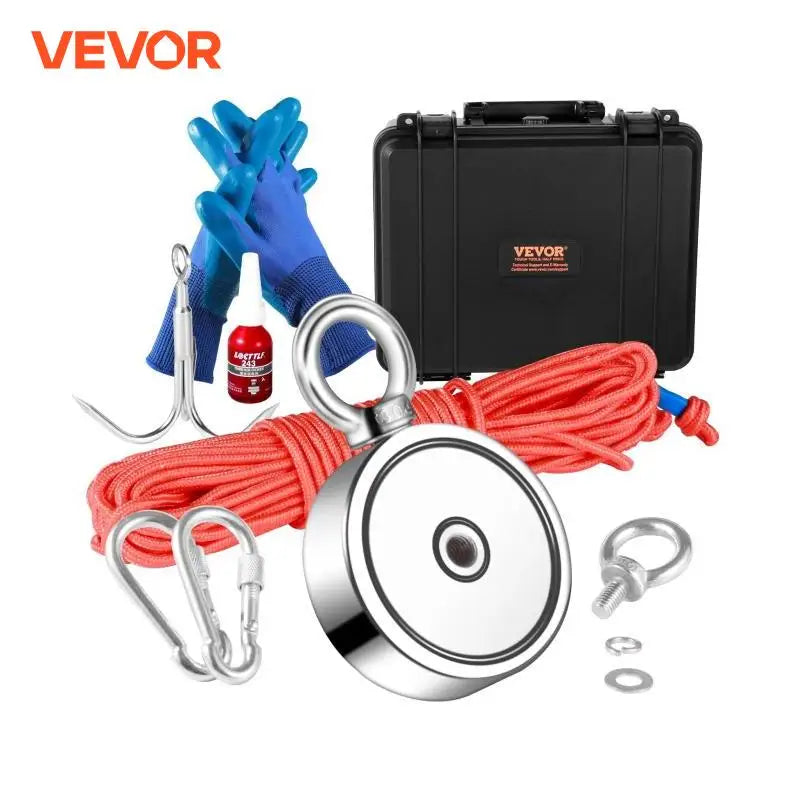 VEVOR Magnet Fishing Kit 1200lbs Double Sided Fishing Magnets 2.95“ Diameter Strong Neodymium Magnet with Heavy Duty 65FT Rope