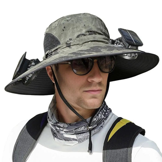 Big Head Wai Fat Wai Size Sunshade Hat Men's Outdoor Fishing Hat Summer Solar Fan Rechargeable Lithium Battery