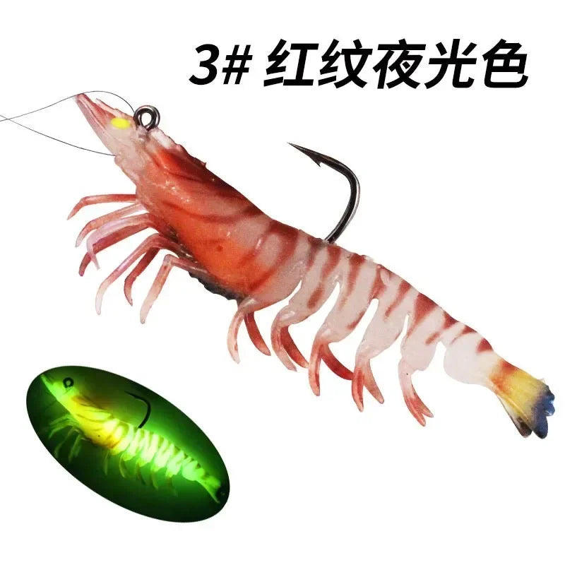 90mm Luminous Shrimp Silicone Artificial Bait Simulation Soft Prawn With Hooks Carp Wobbler For Fishing Tackle Lures Accessories