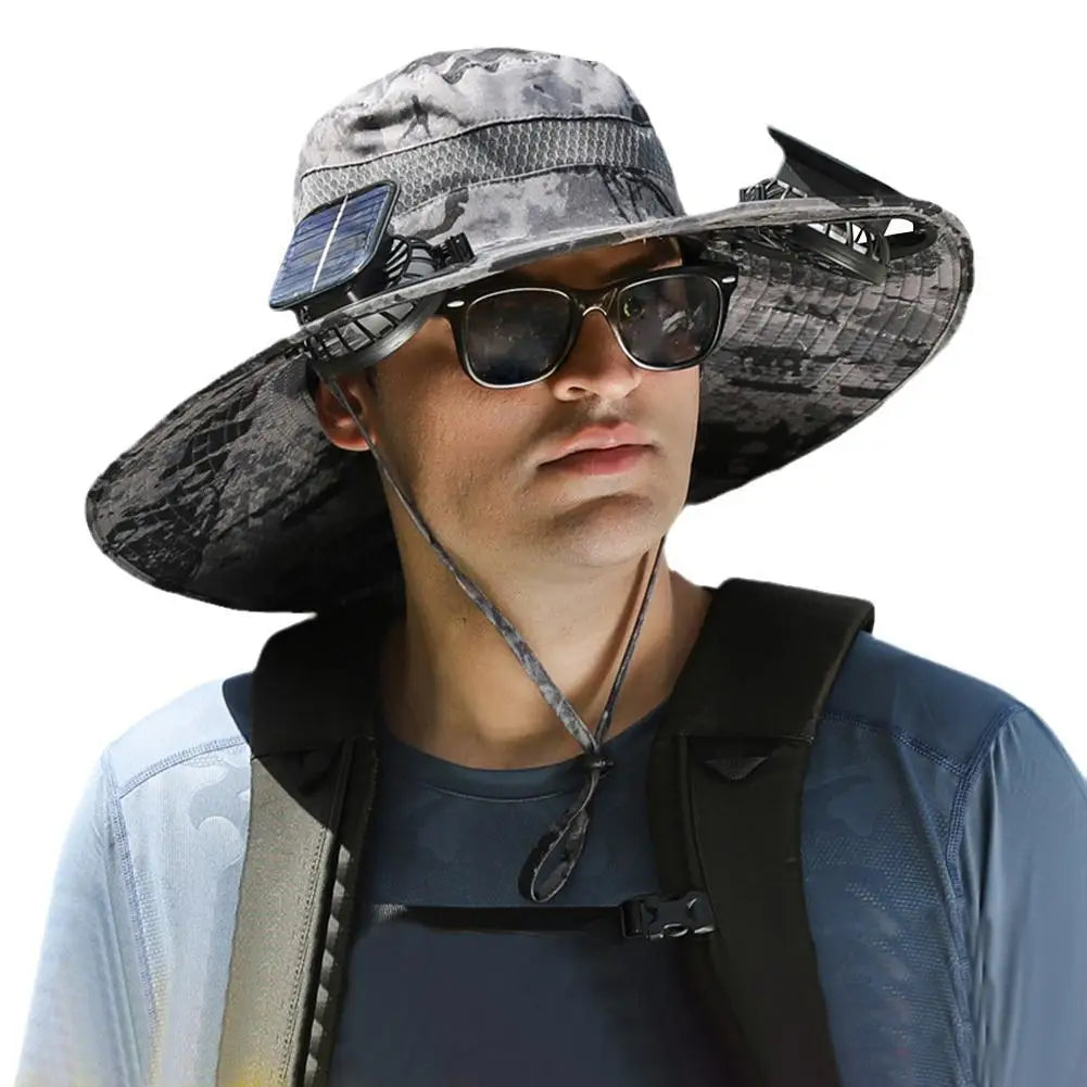 For Outdoor Camping Fishing Hiking Sunscreen Fisherman Hat Solar Fan Cap Portable Solar Charging Cap with Fan Suitable