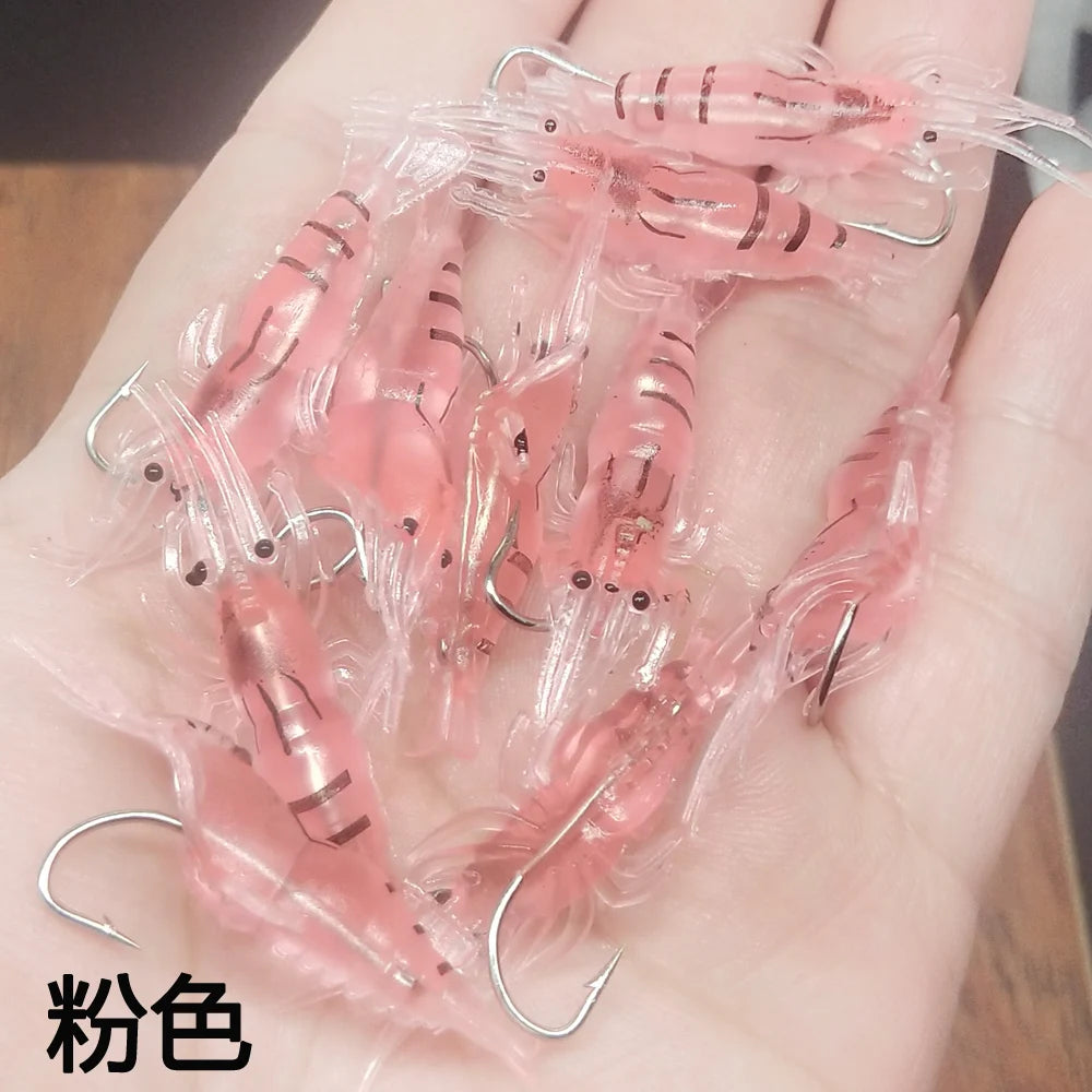 10PCS Isca Artificial Soft Shrimp Lure Worm For Fishing Bait 1.3g/5cm Hook Sharp Crankbait Lures Silicone Shone Prawn Bait Pesca