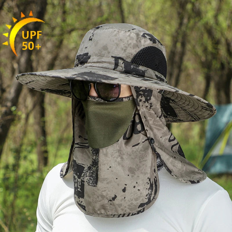 3pcs/Set Men Bucket Hat with Shawl Veil Camouflage Summer Sand Prevention 12cm Army Sun Hat Waterproof Outdoor Camp Fishing Cap