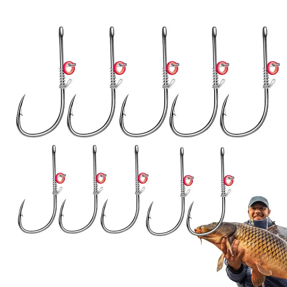 10Pcs/Set Live Shrimp Bait Hooks Carbon Steel Barbed Fishhook with Hole Catfish Bass Fishing Hook Fishing Tackle For Soft Lures