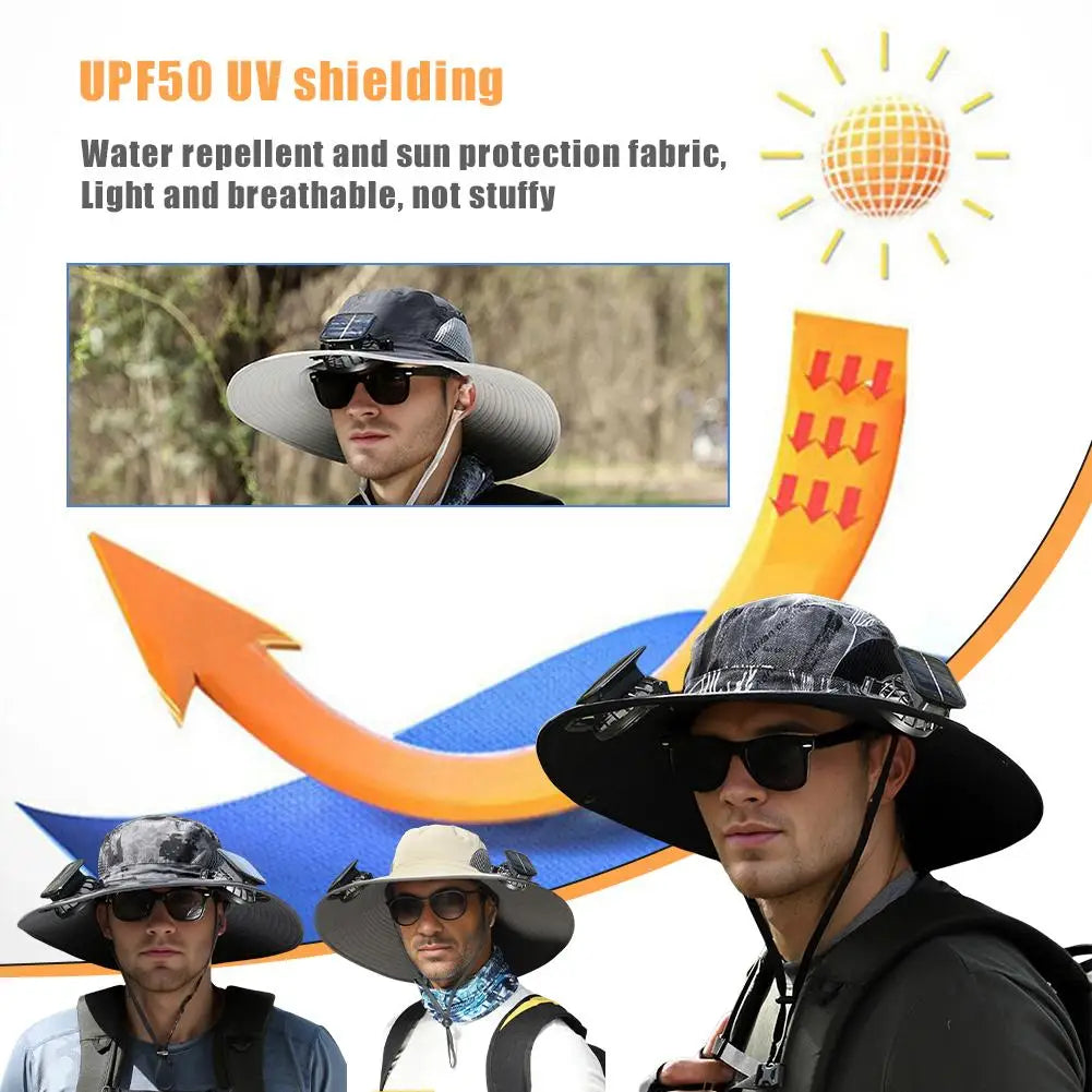 Big Head Wai Fat Wai Size Sunshade Hat Men's Outdoor Fishing Hat Summer Solar Fan Rechargeable Lithium Battery