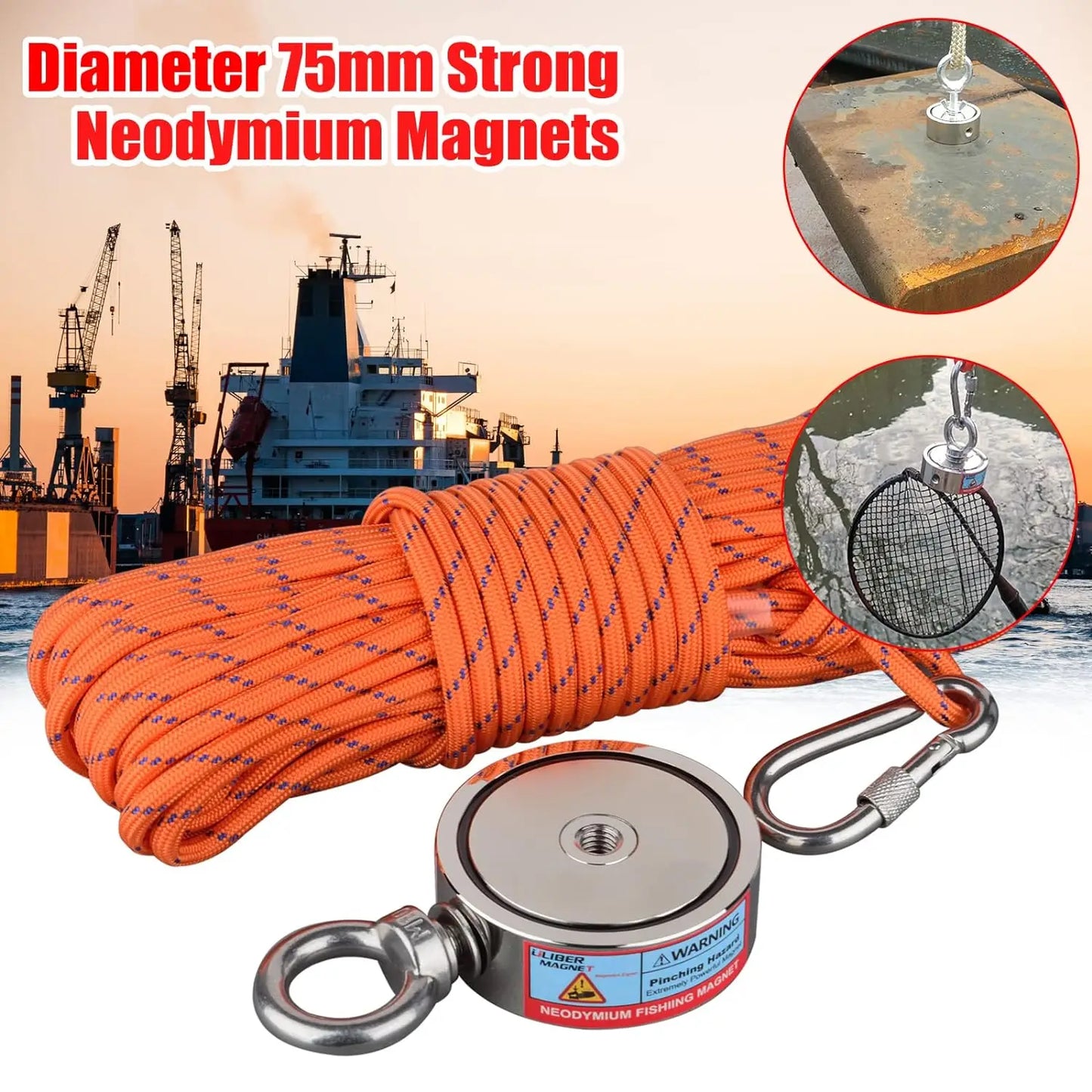 250KG Two Side Magnet Fishing Kit Super Strong Neodymium Magnets Rope Gloves Bag Magnetic Recovery Salvage