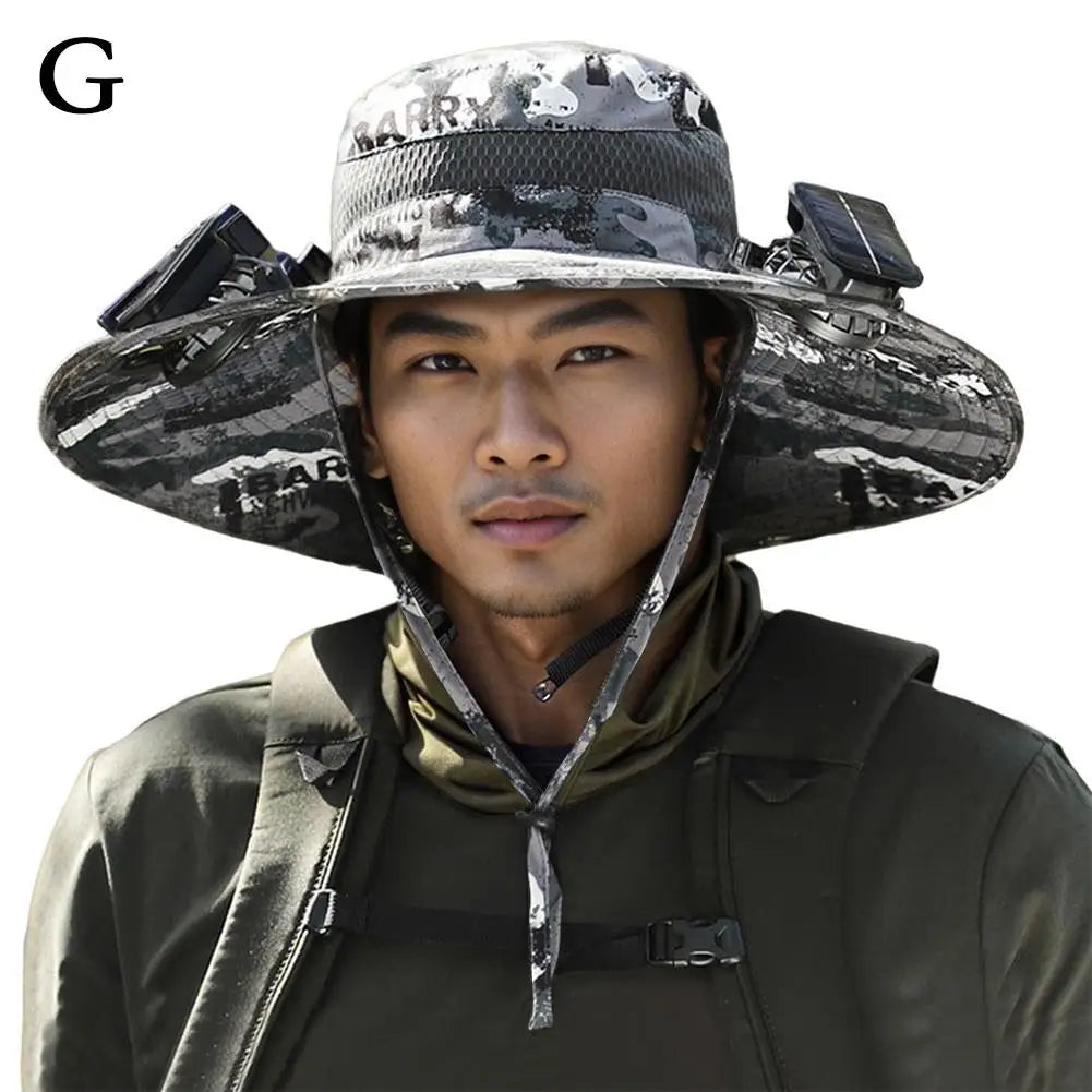 For Outdoor Camping Fishing Hiking Sunscreen Fisherman Hat Solar Fan Cap Portable Solar Charging Cap with Fan Suitable