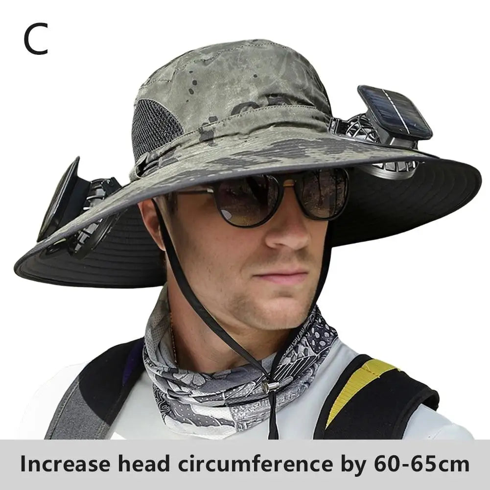 Big Head Wai Fat Wai Size Sunshade Hat Men's Outdoor Fishing Hat Summer Solar Fan Rechargeable Lithium Battery