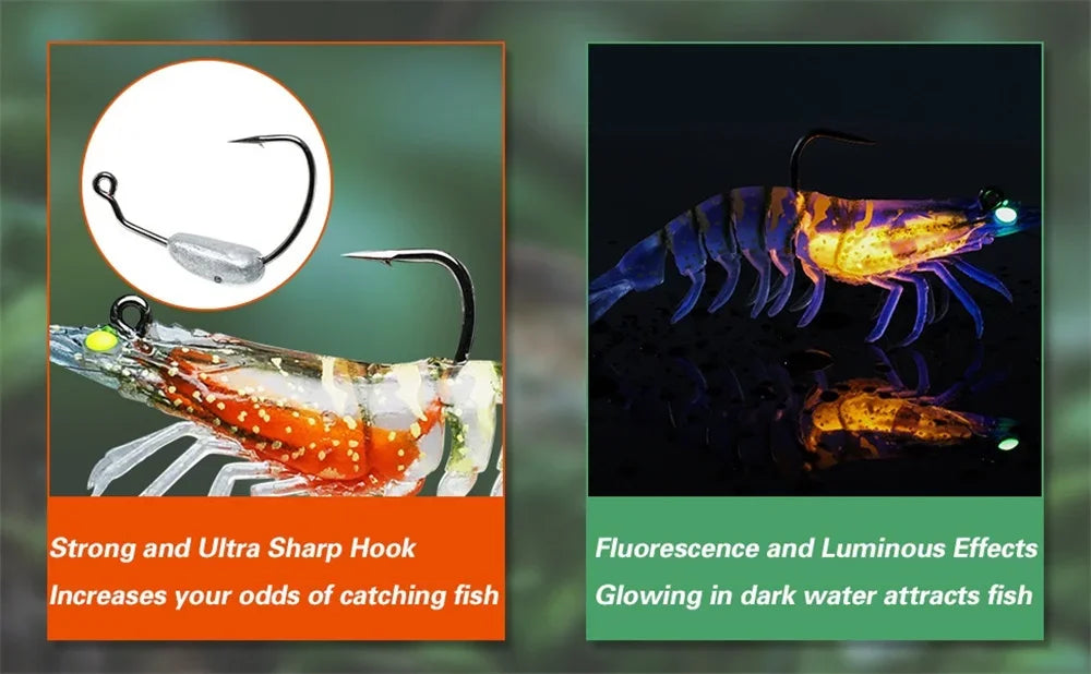 90mm Luminous Shrimp Silicone Artificial Bait Simulation Soft Prawn With Hooks Carp Wobbler For Fishing Tackle Lures Accessories