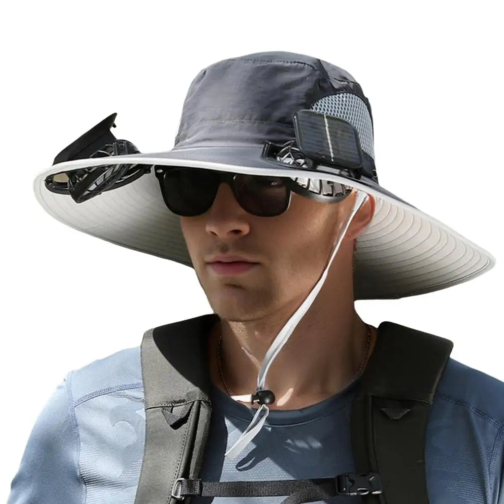 Big Head Wai Fat Wai Size Sunshade Hat Men's Outdoor Fishing Hat Summer Solar Fan Rechargeable Lithium Battery