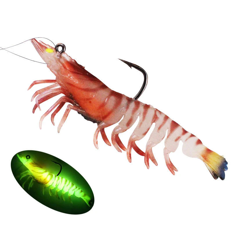 9cm 12g/ 8cm 8g Luminous Fake Shrimp Soft Silicone Artificial Bait with Bead Swivels Hook for Fishing Tackle Lure Accessories