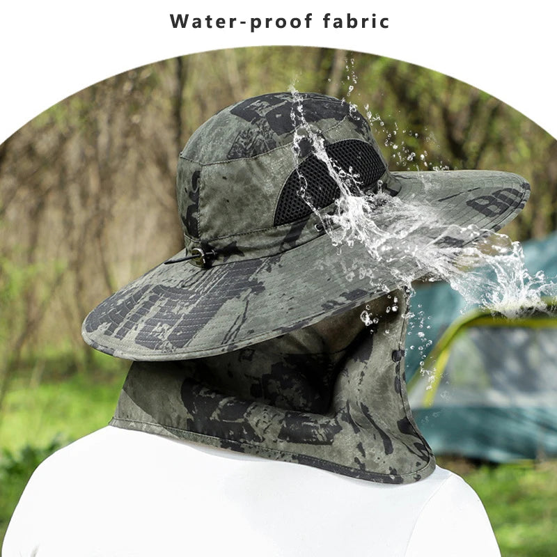 3pcs/Set Men Bucket Hat with Shawl Veil Camouflage Summer Sand Prevention 12cm Army Sun Hat Waterproof Outdoor Camp Fishing Cap