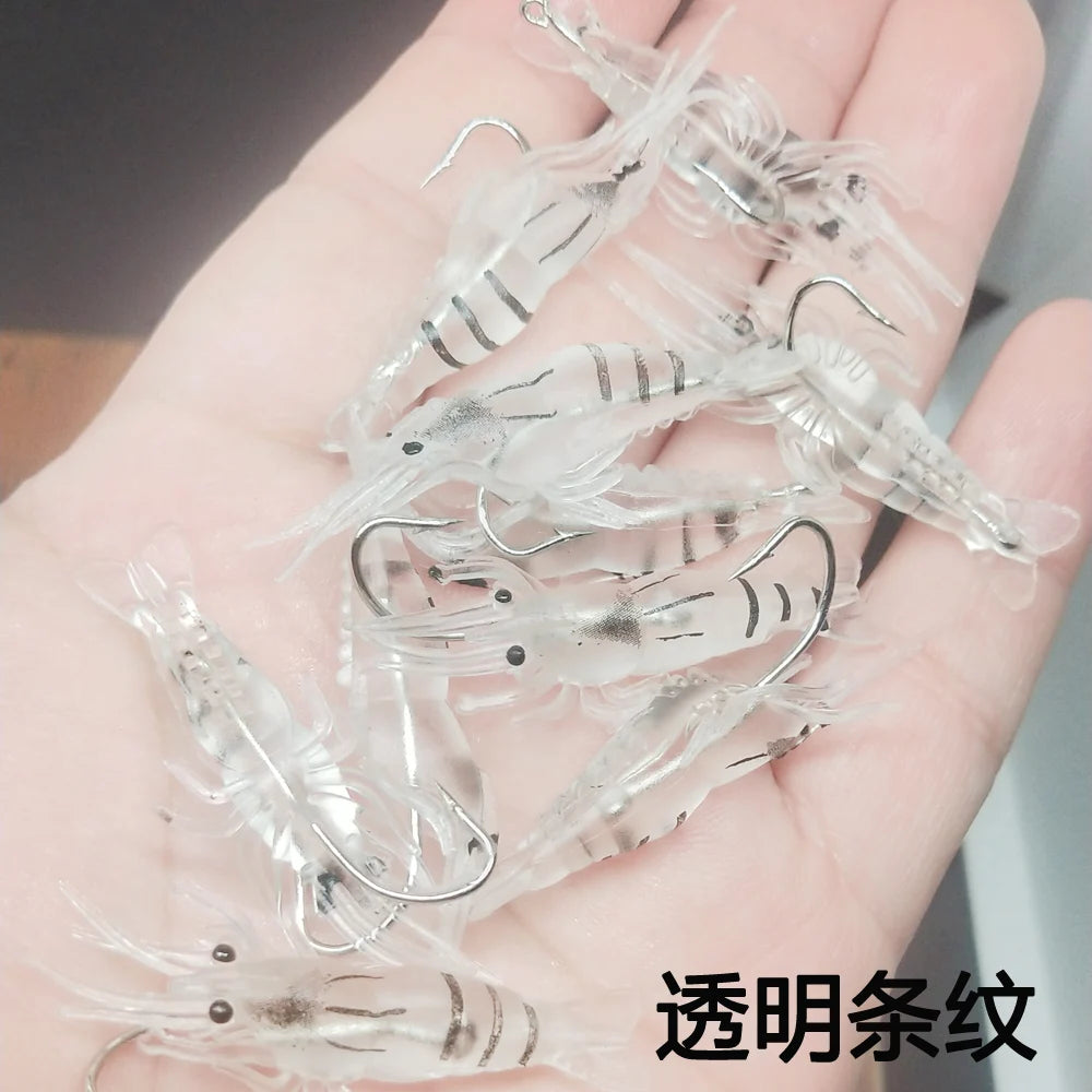 10PCS Isca Artificial Soft Shrimp Lure Worm For Fishing Bait 1.3g/5cm Hook Sharp Crankbait Lures Silicone Shone Prawn Bait Pesca