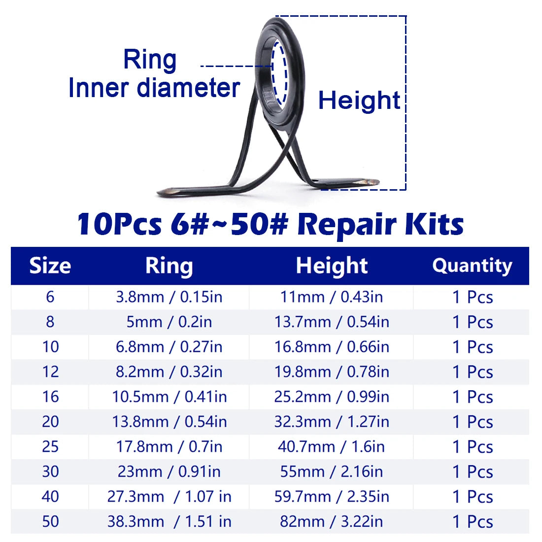 FishTrip Fishing Rod Guides Repair Kit Heavy Duty Quad Foot Guide Stainless Steel for Rod Building Repair Replacement