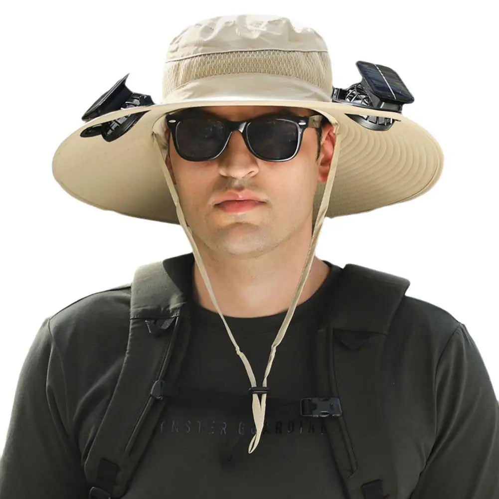 For Outdoor Camping Fishing Hiking Sunscreen Fisherman Hat Solar Fan Cap Portable Solar Charging Cap with Fan Suitable