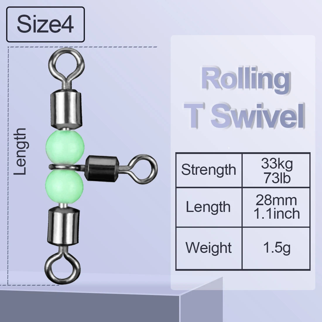 FishTrip Cross Line Swivel with Glow Beads Heavy-Duty Rolling T Swivel 3-way Rig Swivel Preventing Twists and Tangles