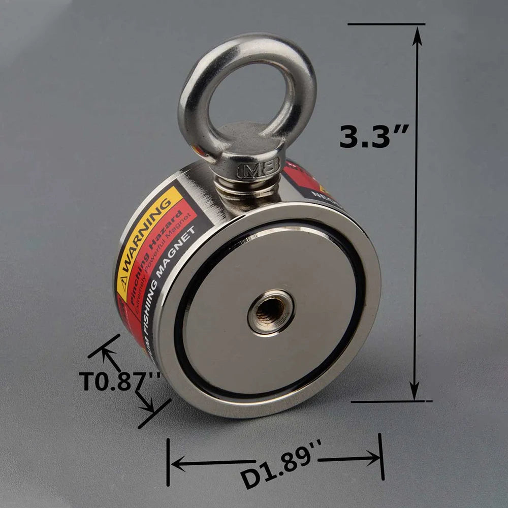 Two Sided Strong Neodymium Round Magnet Set with 15m Rope Verticall Pullforce Fishing Detecting Metal 280kg  360KG 500KG 700KG