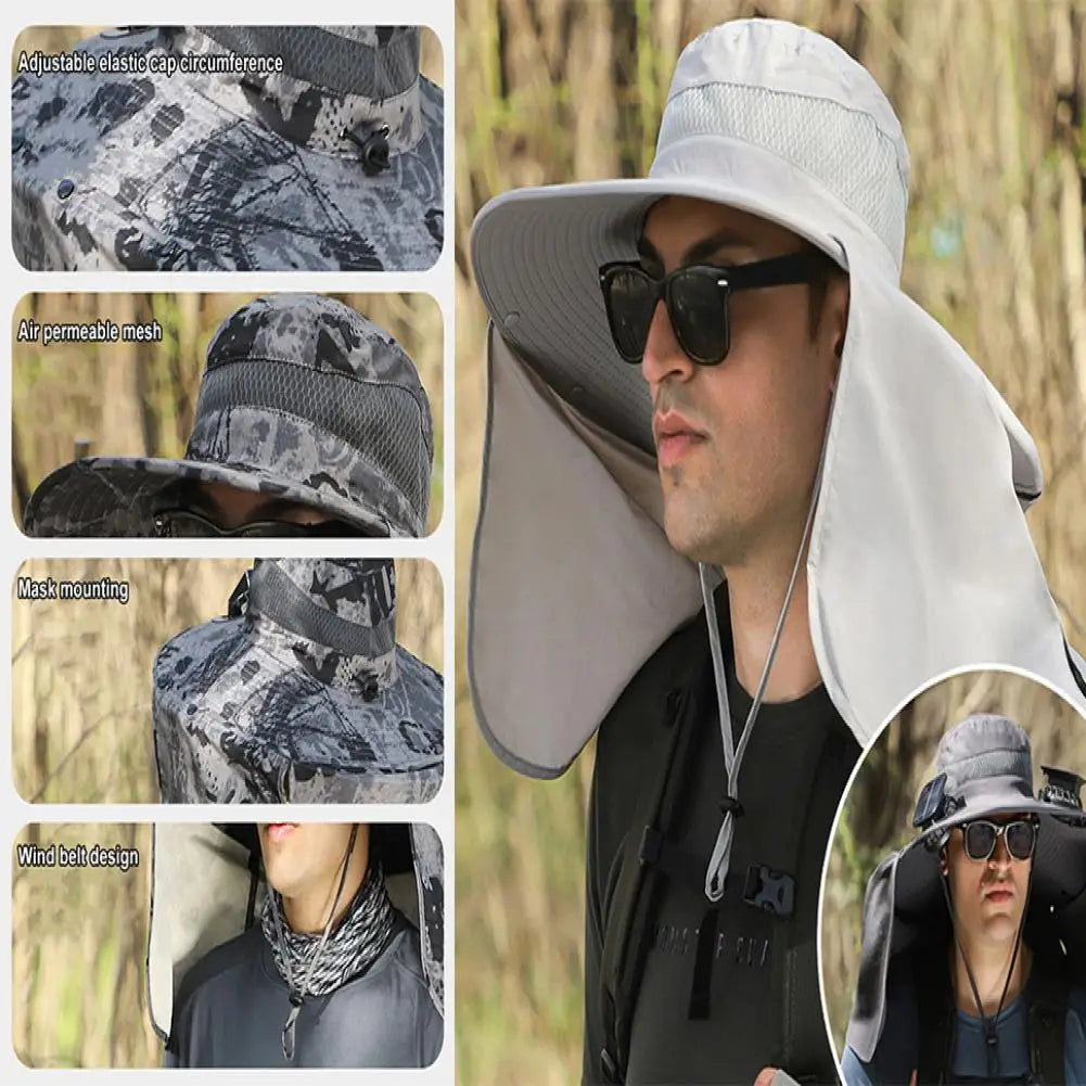 Solar Fan Hat With Neck Flap USB Rechargeable UV Dual Cooling Fan Fishing Hat Foldable Men Women Hiking Sun Hat