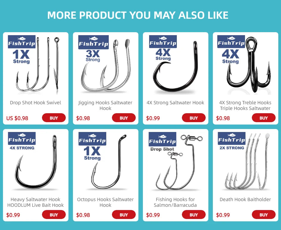 FishTrip Inline Circle Hooks 1X Strong Light Wire Freshwater Hook Live Bait for Tarpon, for Marlin & Deep-dropping for Swordfish