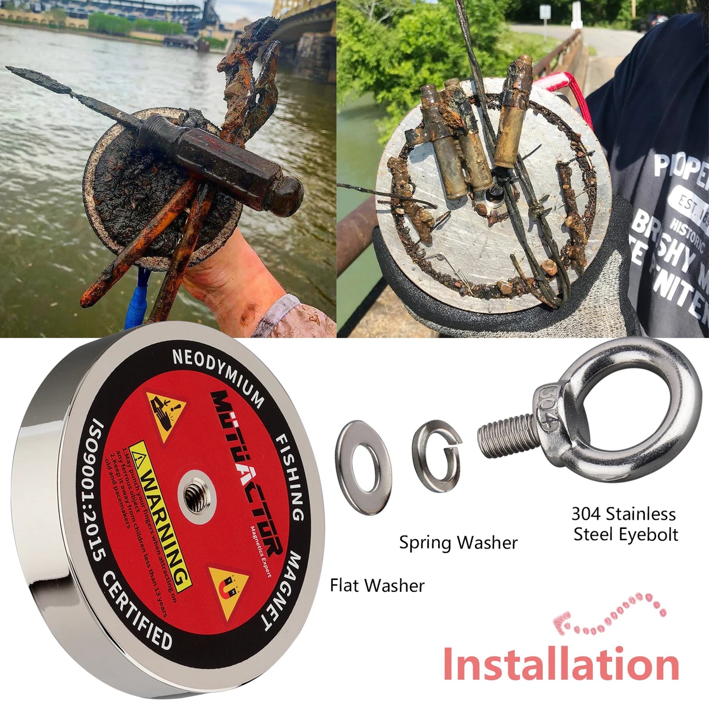 600KG Heavy Duty Neodymium Fishing Magnet N52 15M  Durable Rope Retriving Magnetic Ring Treasure Hunt