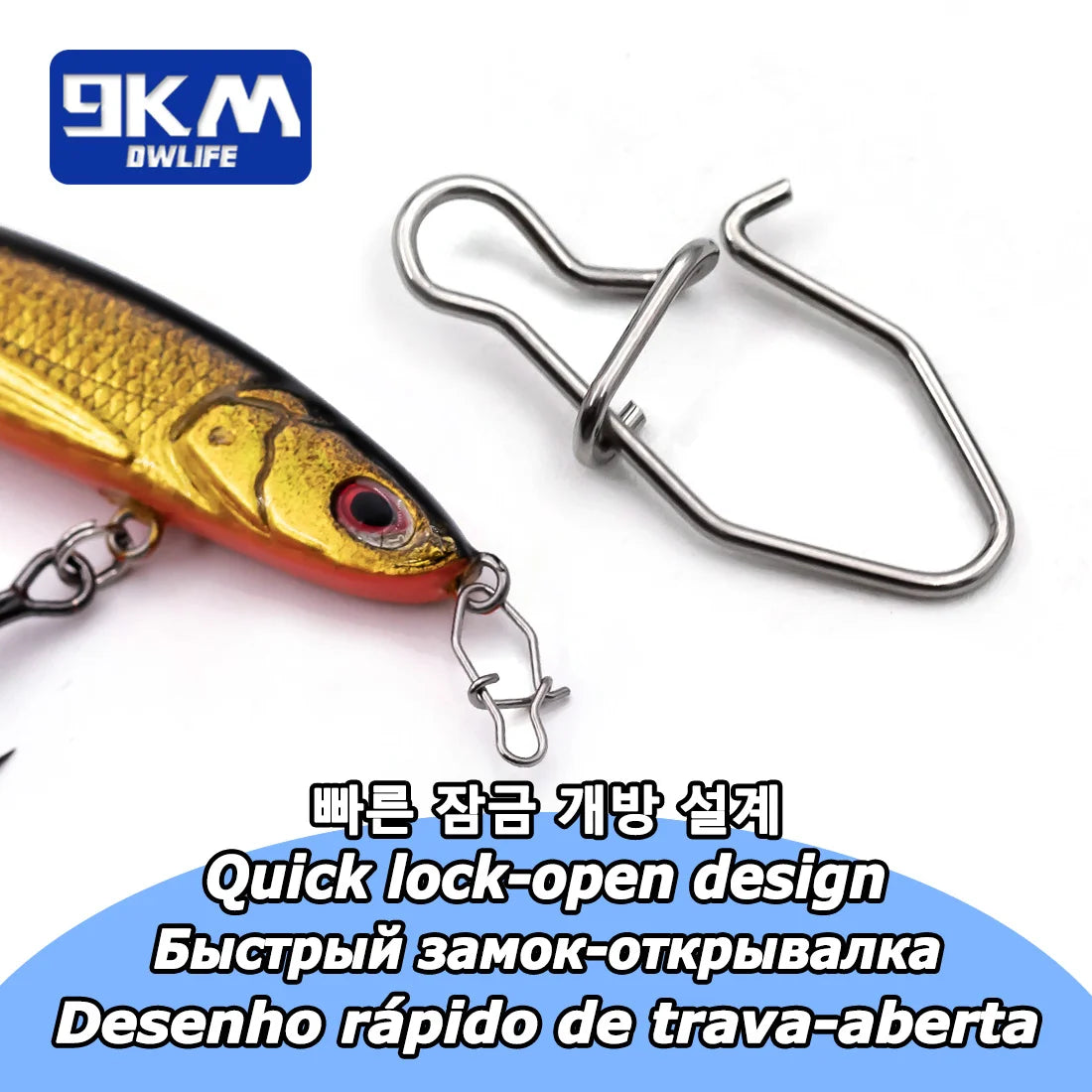 9KM 50Pcs Fishing Snap Clip Stainless Steel Fishing Lure Connector Duo Lock Fast Snaps Fishing Freshwater Crankbait Snap Tackle