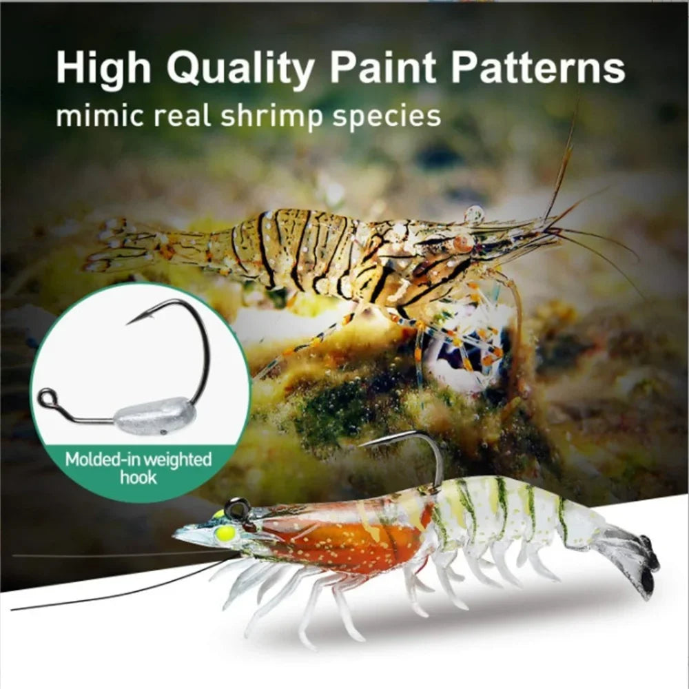 90mm Luminous Shrimp Silicone Artificial Bait Simulation Soft Prawn With Hooks Carp Wobbler For Fishing Tackle Lures Accessories