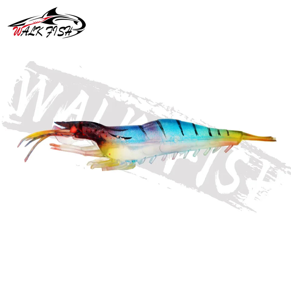 WALK FISH 5PCS Fishing Lure Simulation Grass Shrimp Soft Bait Luminous Eye 9cm 3.8g Artificial Lures With Hook Groove