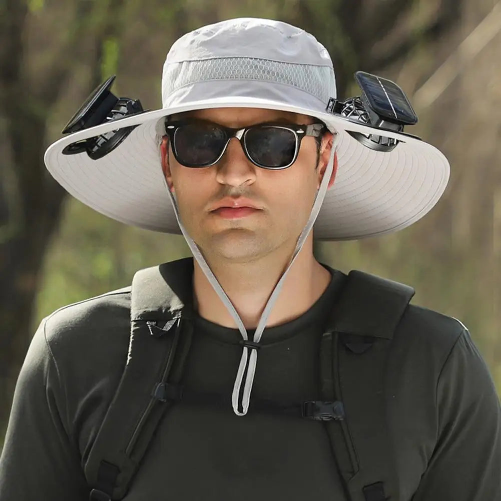 For Outdoor Camping Fishing Hiking Sunscreen Fisherman Hat Solar Fan Cap Portable Solar Charging Cap with Fan Suitable