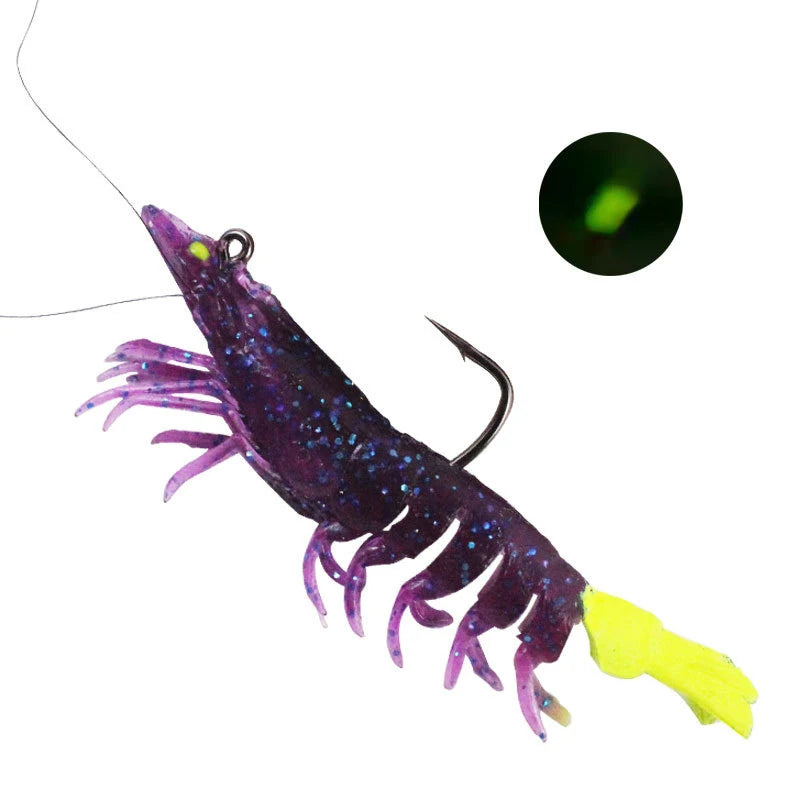 9cm 12g/ 8cm 8g Luminous Fake Shrimp Soft Silicone Artificial Bait with Bead Swivels Hook for Fishing Tackle Lure Accessories