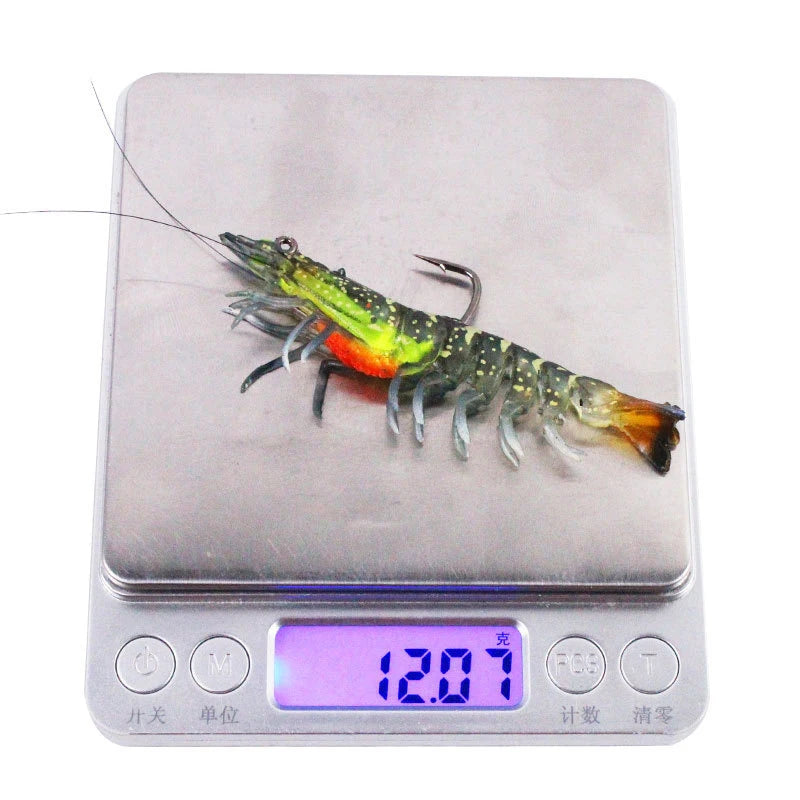 9cm 12g/ 8cm 8g Luminous Fake Shrimp Soft Silicone Artificial Bait with Bead Swivels Hook for Fishing Tackle Lure Accessories