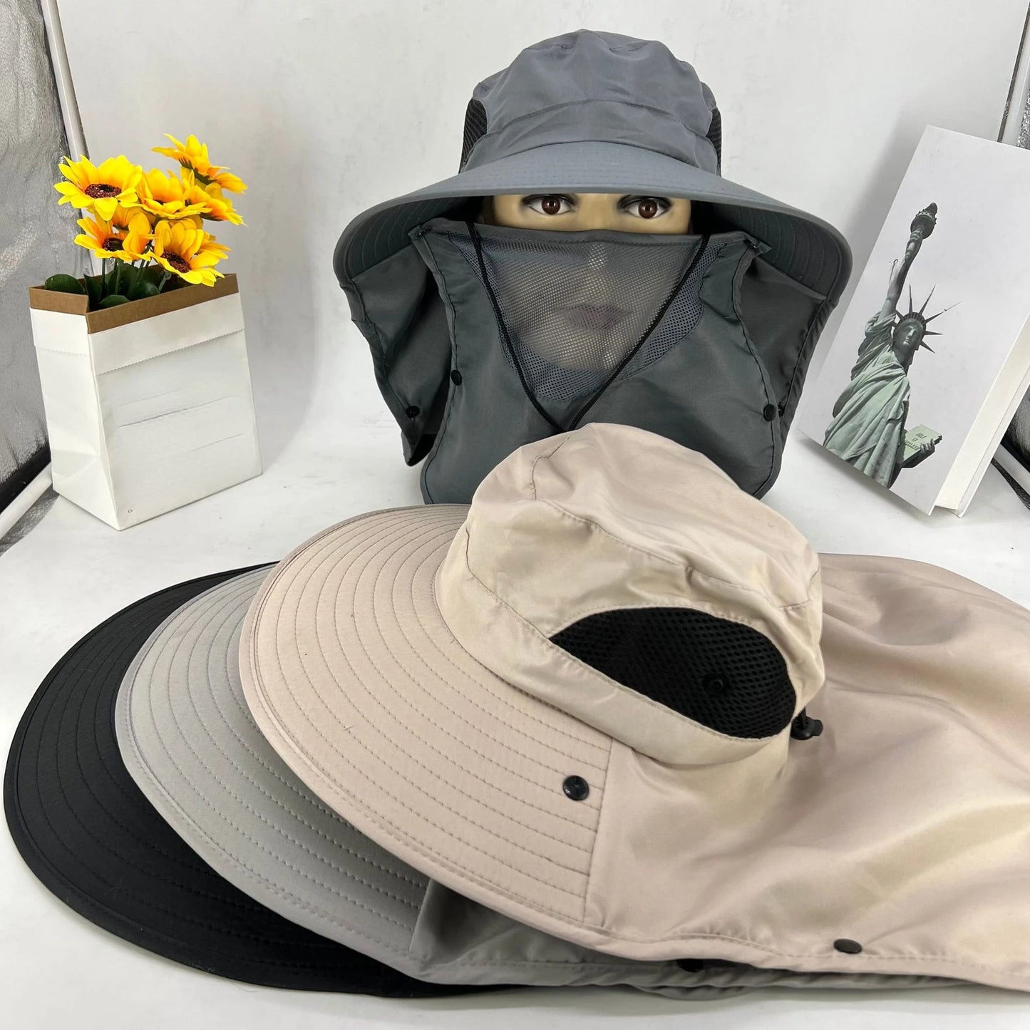 Summer Sun Hats UV Protection Outdoor Hunting Fishing Cap for Men Women Hiking Camping Visor Bucket Hat Removable Fisherman Hat