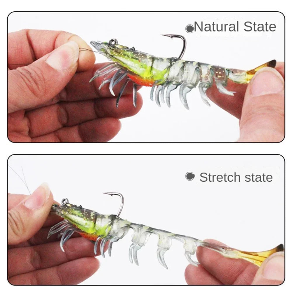 90mm Luminous Shrimp Silicone Artificial Bait Simulation Soft Prawn With Hooks Carp Wobbler For Fishing Tackle Lures Accessories